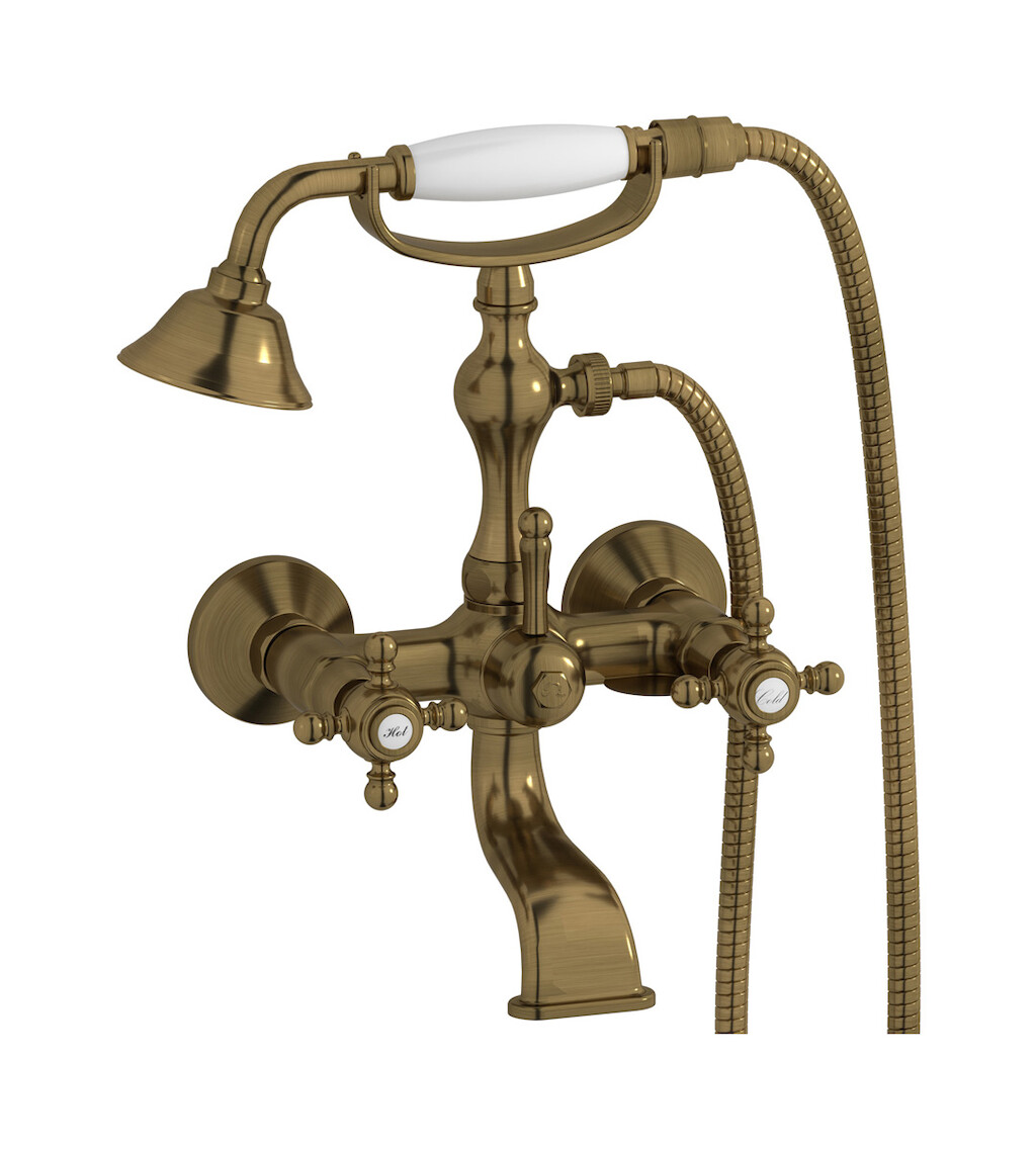 Настенный смеситель для ванной в комплекте с душевым гарнитуром WE ARE IB hr250bb Antique Bronze Hermes