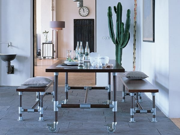 Прямоугольный деревянный обеденный стол с колесами LAMBERT Industrie ARCH-00089240