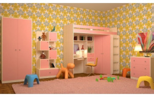 16738 Модульная детская Астра, дуб молочный / розовый РВ-мебель