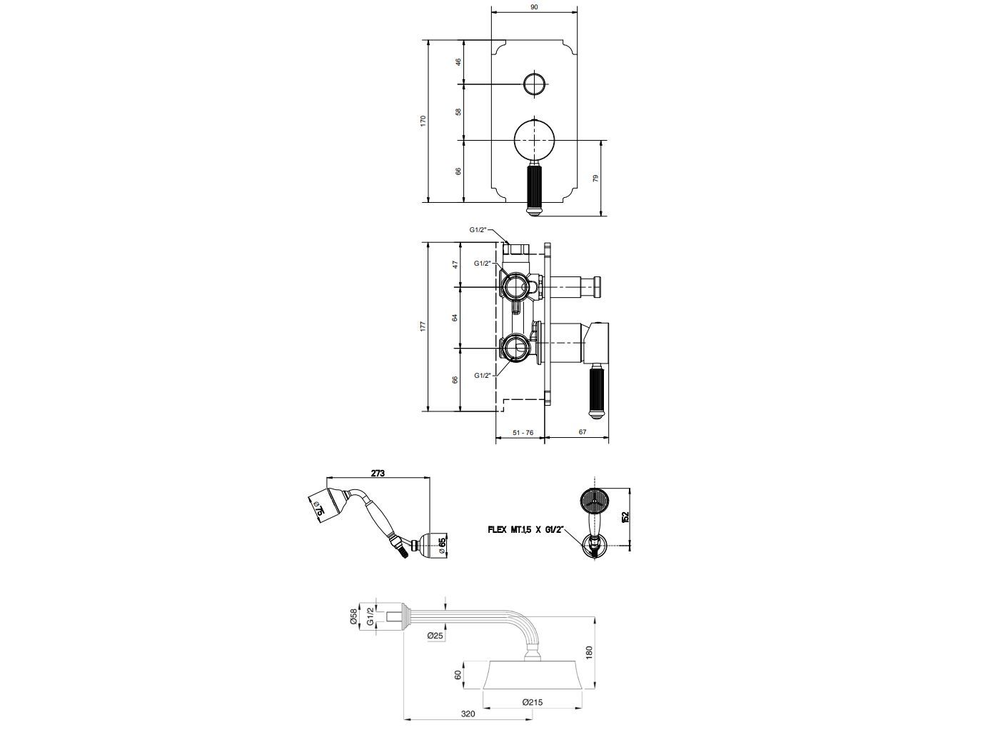 Встраиваемый набор для душа с ручным душем и душем Gaia Mobili Complements ARCH-00094815 - Вид №2