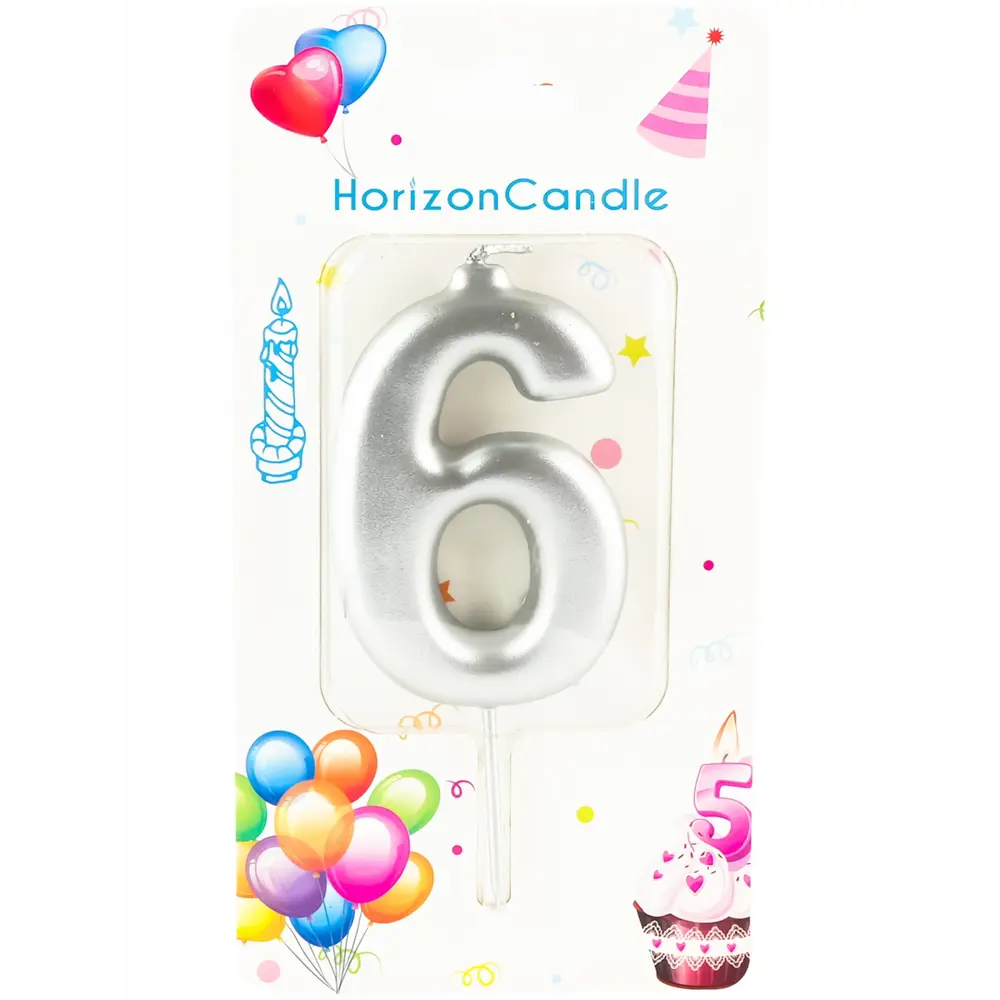 Свеча Horizon Candles для торта Цифра 6 металлик