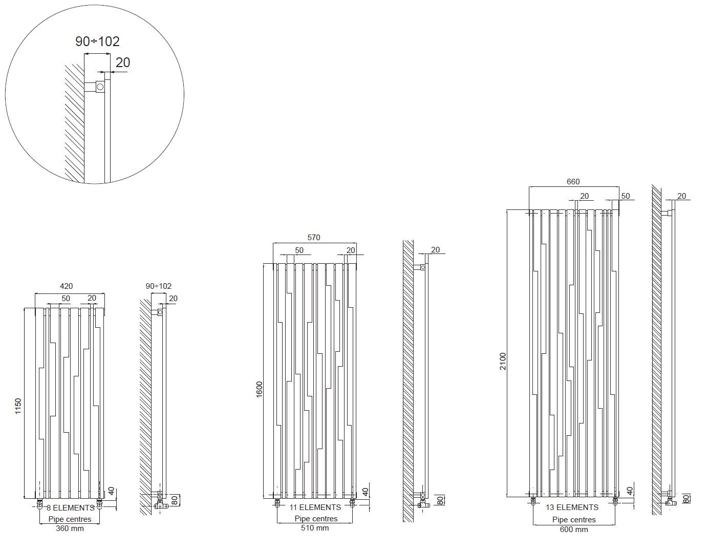 Атласная сталь вертикальный полотенцесушитель Cordivari Design Inox Style ARCH-00137263 - Вид №3