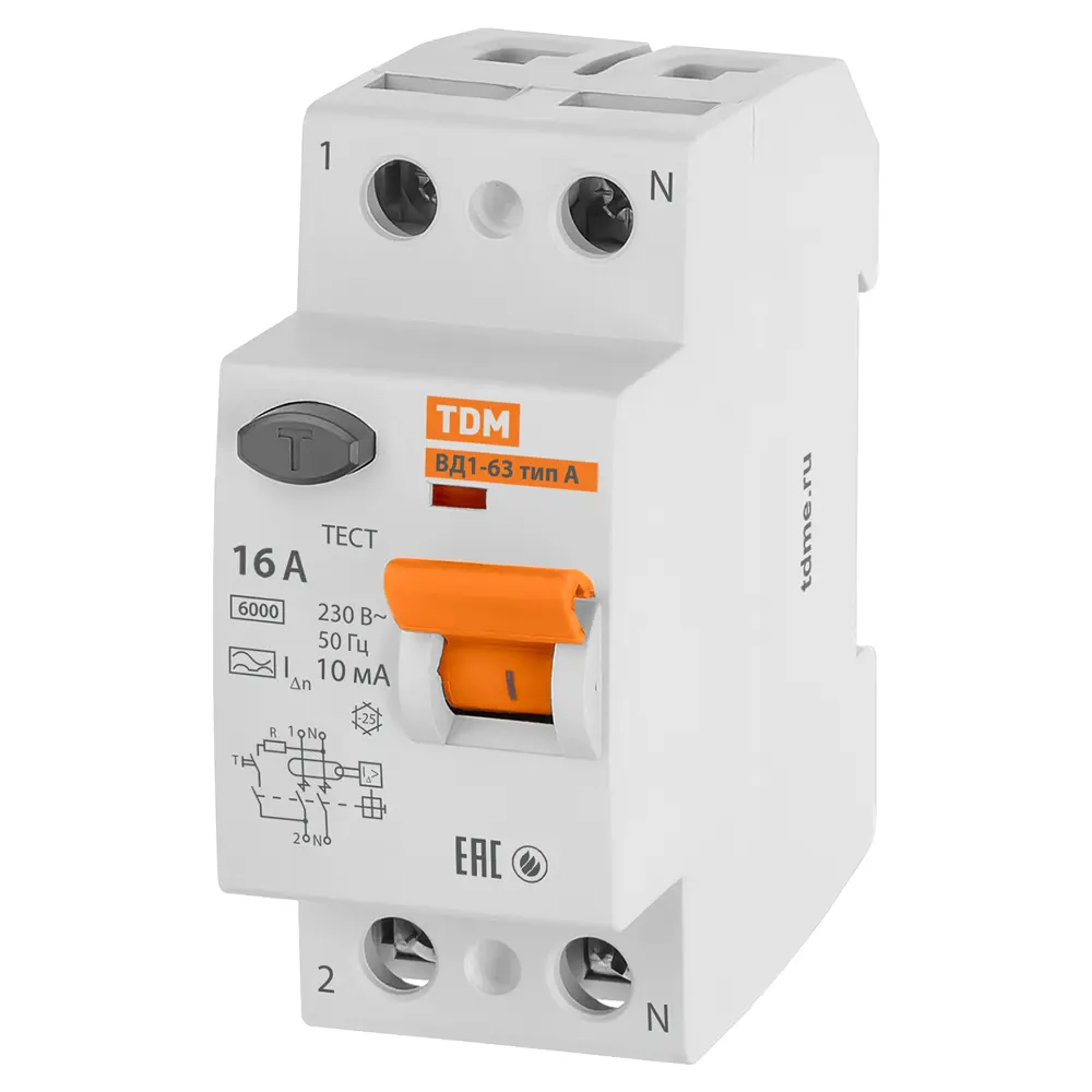 УЗО TDM Electric ВД1-63 2Р 16А 10мА - защита от токов утечки 89347147 STLM-1479496
