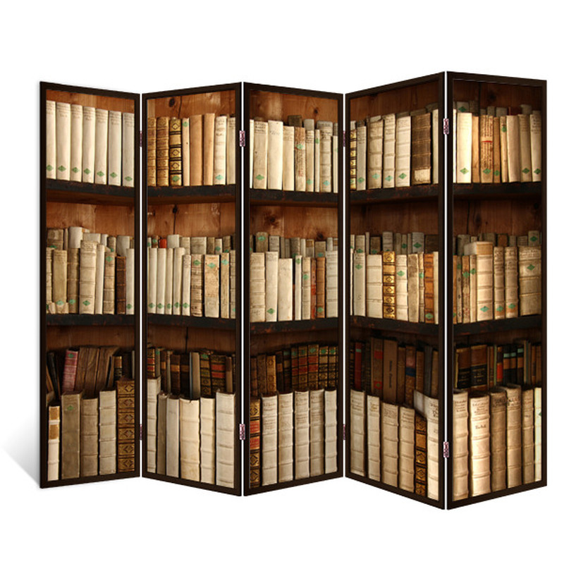 90456184 Ширма перегородка для комнаты деревянная "Библиотека" двухсторонняя с картинкой (уют) 5 створок венге 176х230 см 18 кг STLM-0230165 ДЕКОР ДЕПО