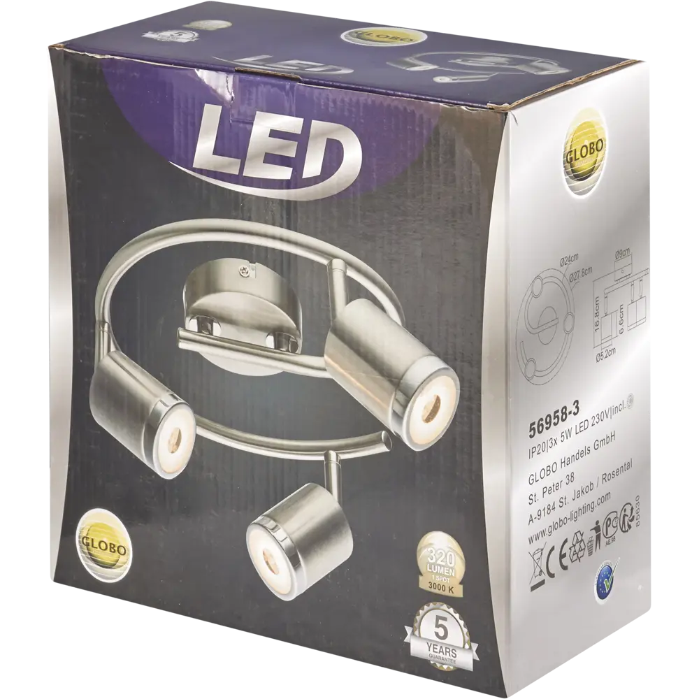 Спот светодиодный Globo 56958, 3x5 Вт, цвет матовый никель STLM-2031636 - Вид №6