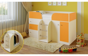 1,17E+05 Детская кровать-чердак Астра-5, дуб молочный/оранжевый РВ-мебель