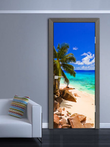 93406668 Наклейка на дверь «Тропический пляж на Сейшельских островах», 80х200 см STLM-0546423 МЕЧТАТЕЛЬ ДИЗАЙН