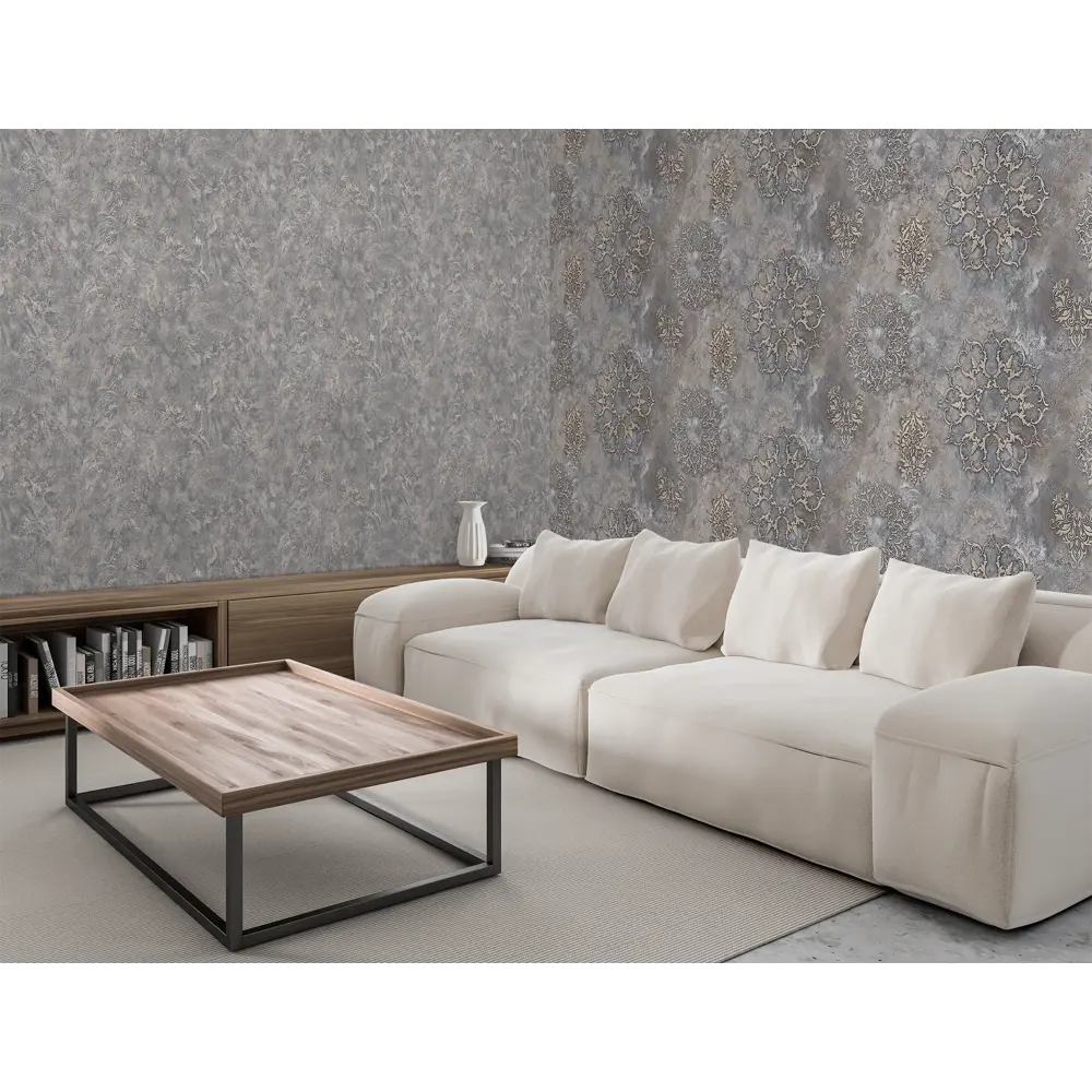 Обои флизелиновые Victoria Stenova Leonardo серые с вензельным узором 89425447 STLM-1570198 - Вид №5