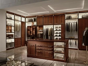 Martini Interiors Угловая модульная деревянная гардеробная в классическом стиле со встроенной подсветкой Essenza
