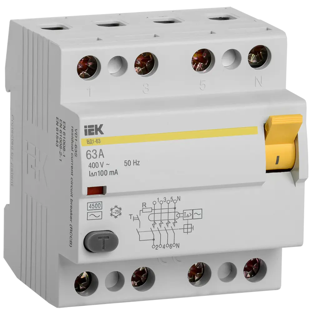 УЗО IEK ВД1-63 4Р 63 А 100 мА 4.5 кА AC STLM-2108070