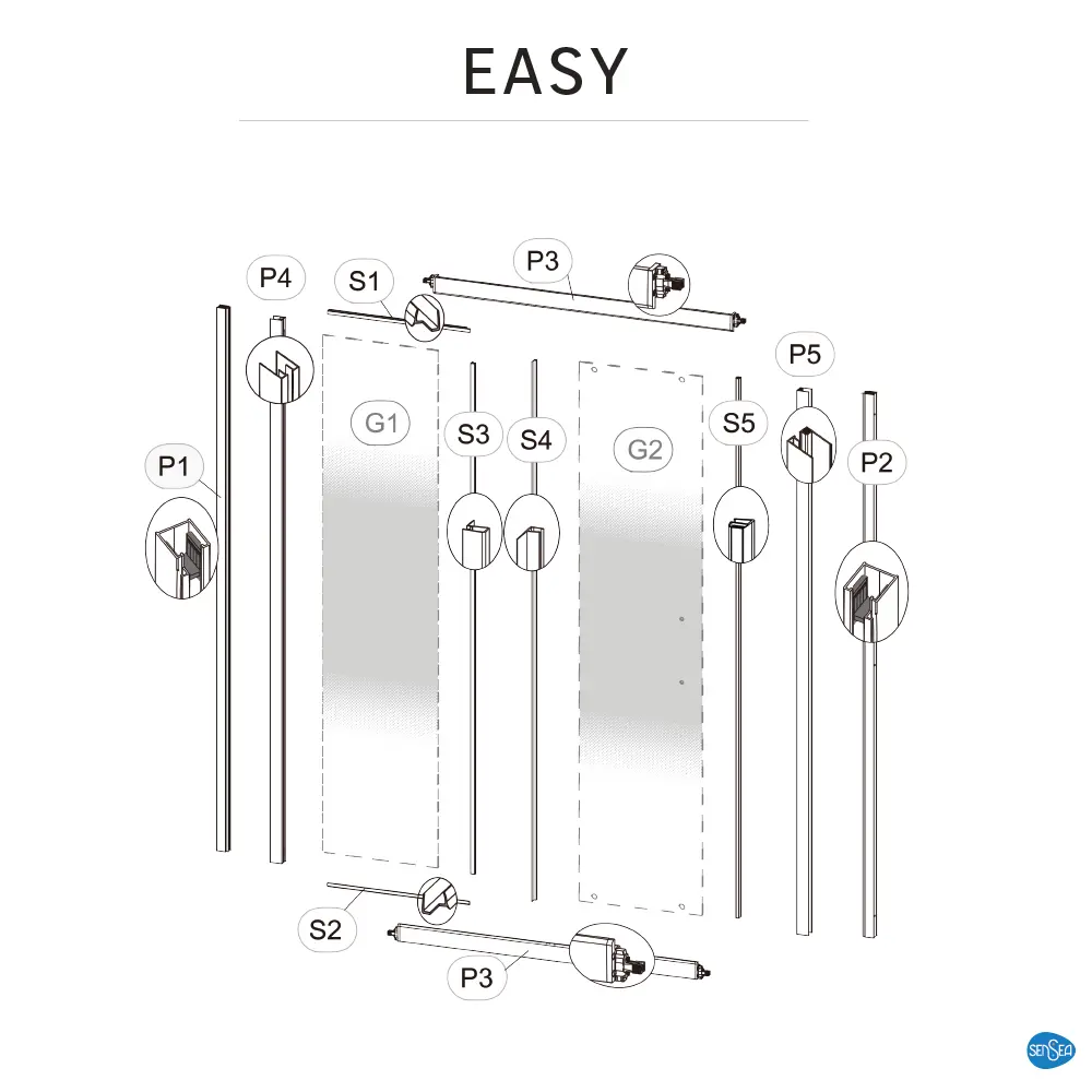 Комплект стекол для раздвижной душевой двери Sensea Easy 130 см стекло с шелкографией, цвет профиля на выбор 83631062 STLM-2163977 - Вид №36
