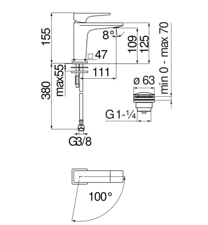 Однорычажный смеситель для раковины с автоматическим сливом Nobili Seven ARCH-00099793 - Вид №1