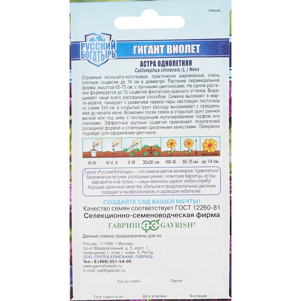 ГАВРИШ Астра Гигант Виолет - фиолетовые махровые соцветия для сада 86395721 STLM-1584748 - Вид №1
