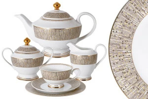 Чайный сервиз фарфоровый 23 предмета на 6 персон коричневый "Луксор" MIDORI  00-3973388 Белый;коричневый