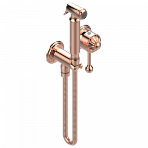 U1A-5840/MBG Комплект для душа, включающий смеситель, армированный шланг 1 м 25 см, ручной душ с курковым распылителем, выход из стены и предохранительный запорный клапан Thg-paris Mandarine Розовое золото