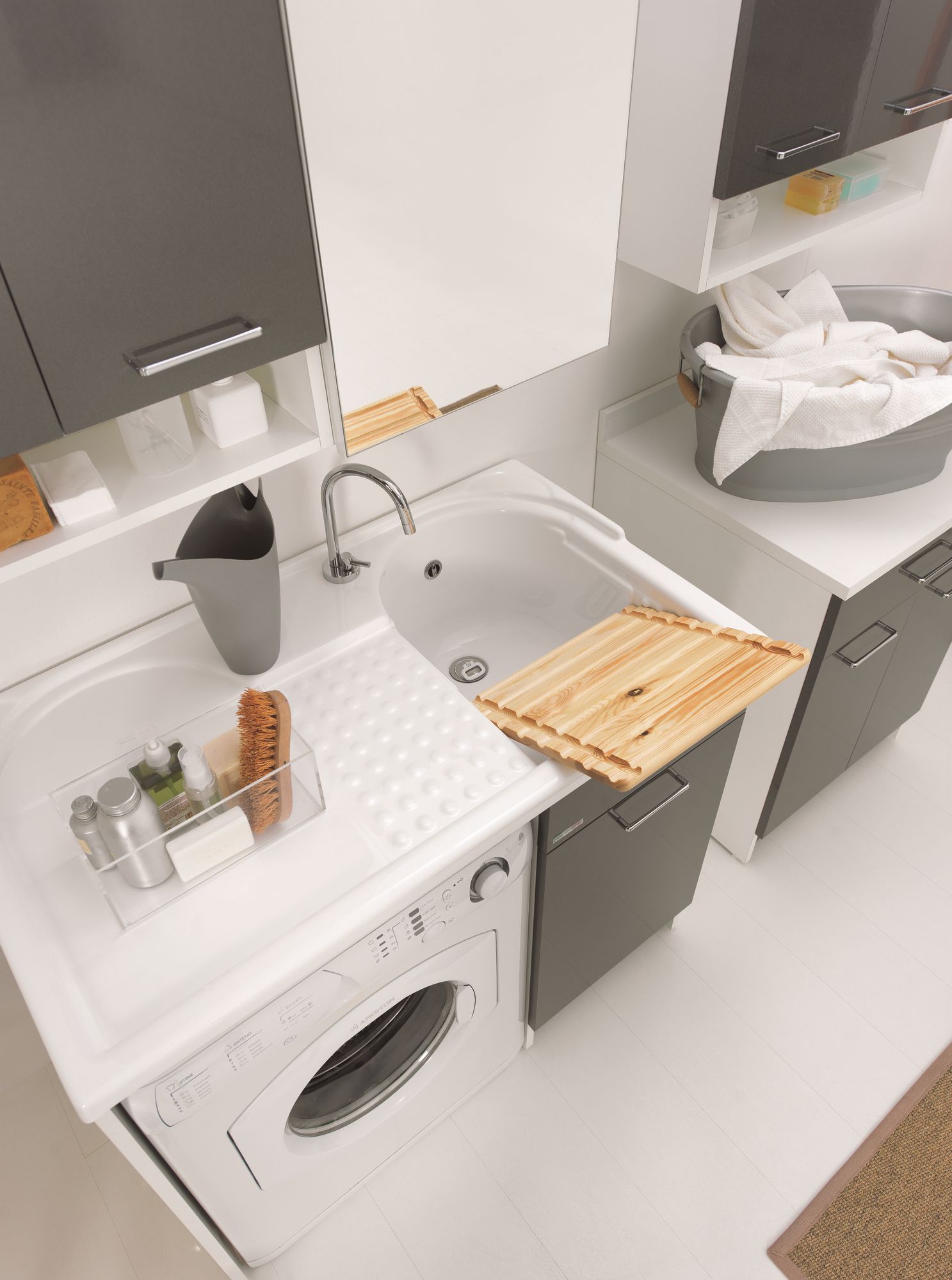 Шкаф для белья из ДСП с бельевой стойкой для стиральной машины COLAVENE Duo ARCH-00049856 - Вид №7