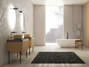 Деревянный напольный умывальник с ящиками