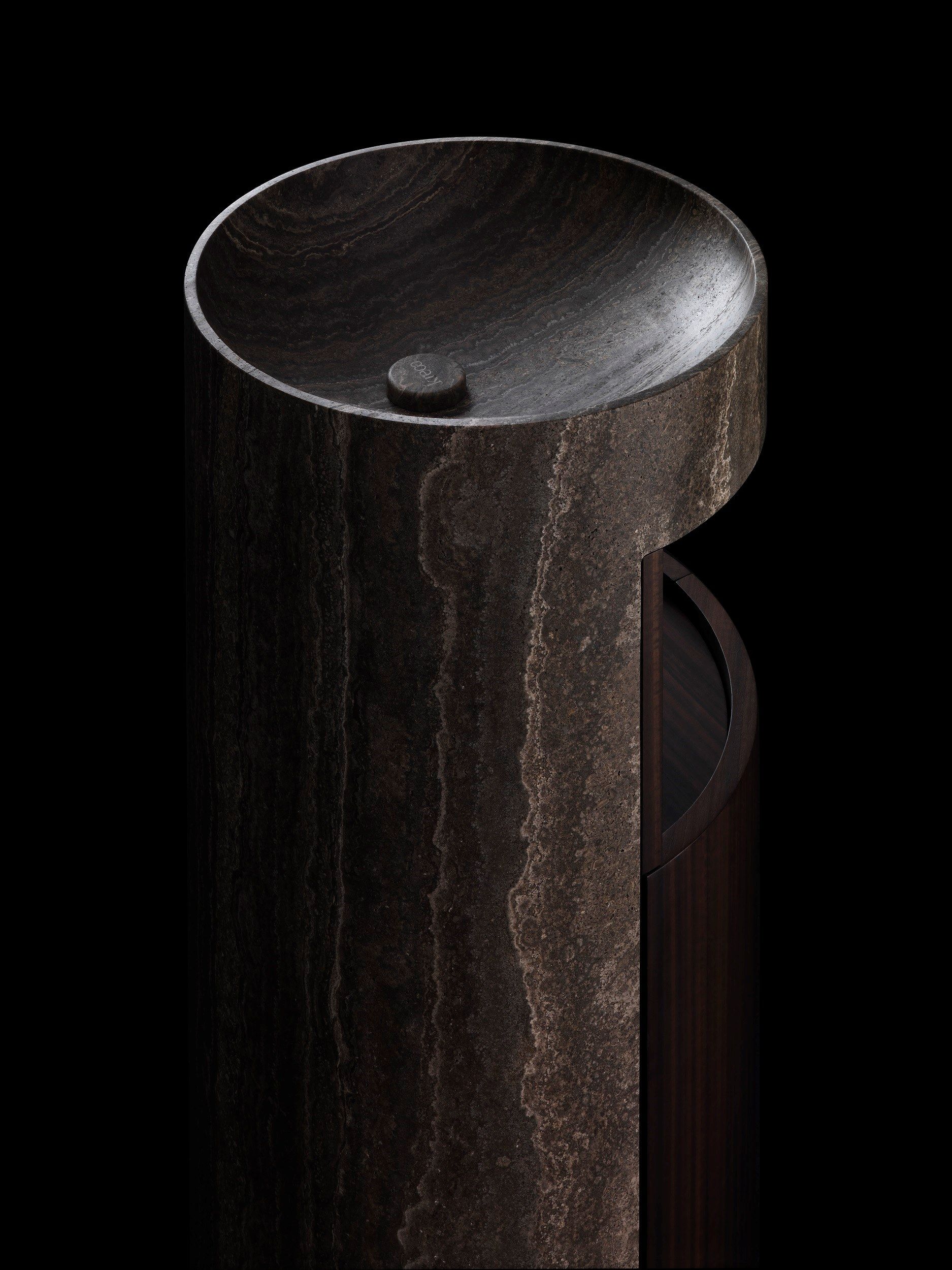 Мраморная и деревянная круглая отдельно стоящая раковина Kreoo Hug ARCH-00048874 - Вид №4