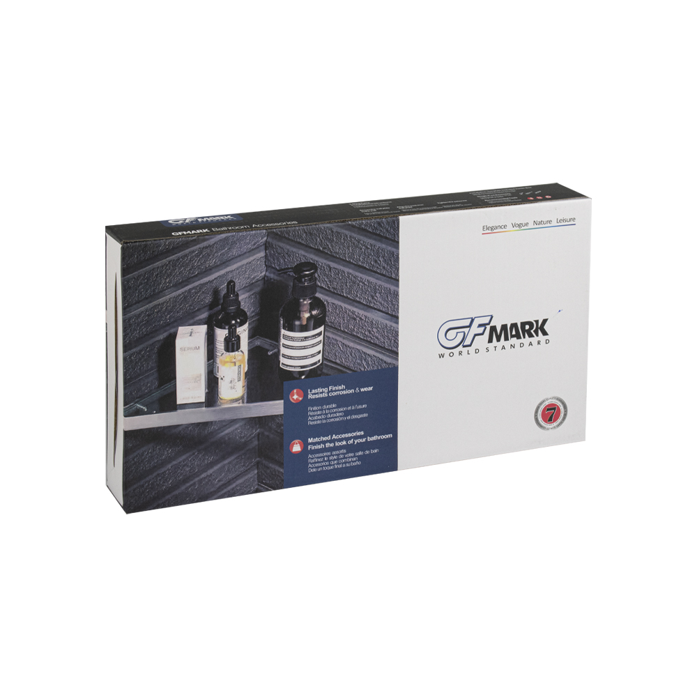 GFmark - Полка стеклянная, угловая, из нержавеющей стали, АНТИВАНДАЛЬНАЯ, стекло 0,6 см, код: 80010  - Вид №1