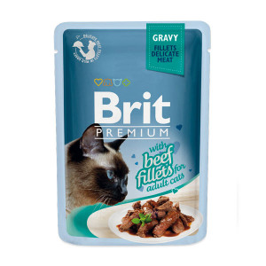 ПР0047464 Корм для кошек Premium Cat Gravy Кусочки из филе говядины в соусе пауч 85г Brit