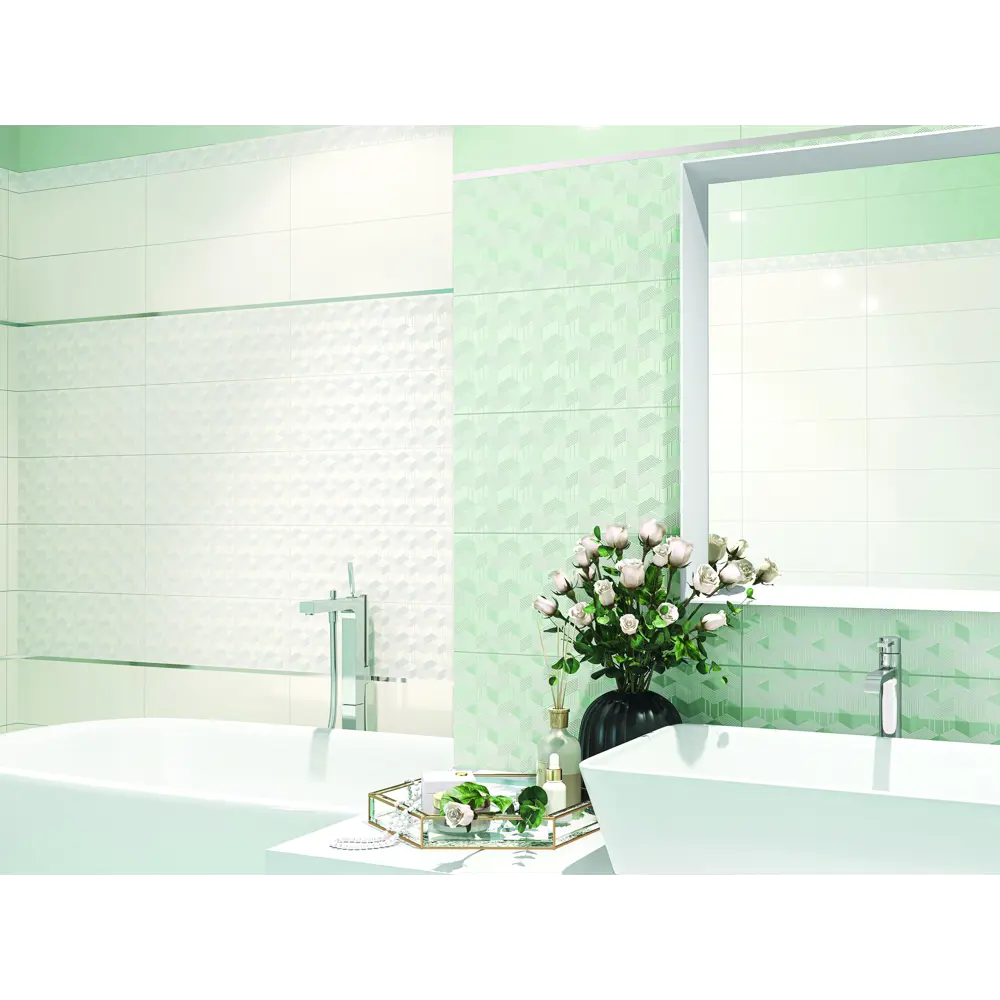 Декор настенный Azori Lounge Mint Geometria 20.1x50.5 см глянцевый цвет ментоловый геометрия STLM-2104510 - Вид №1