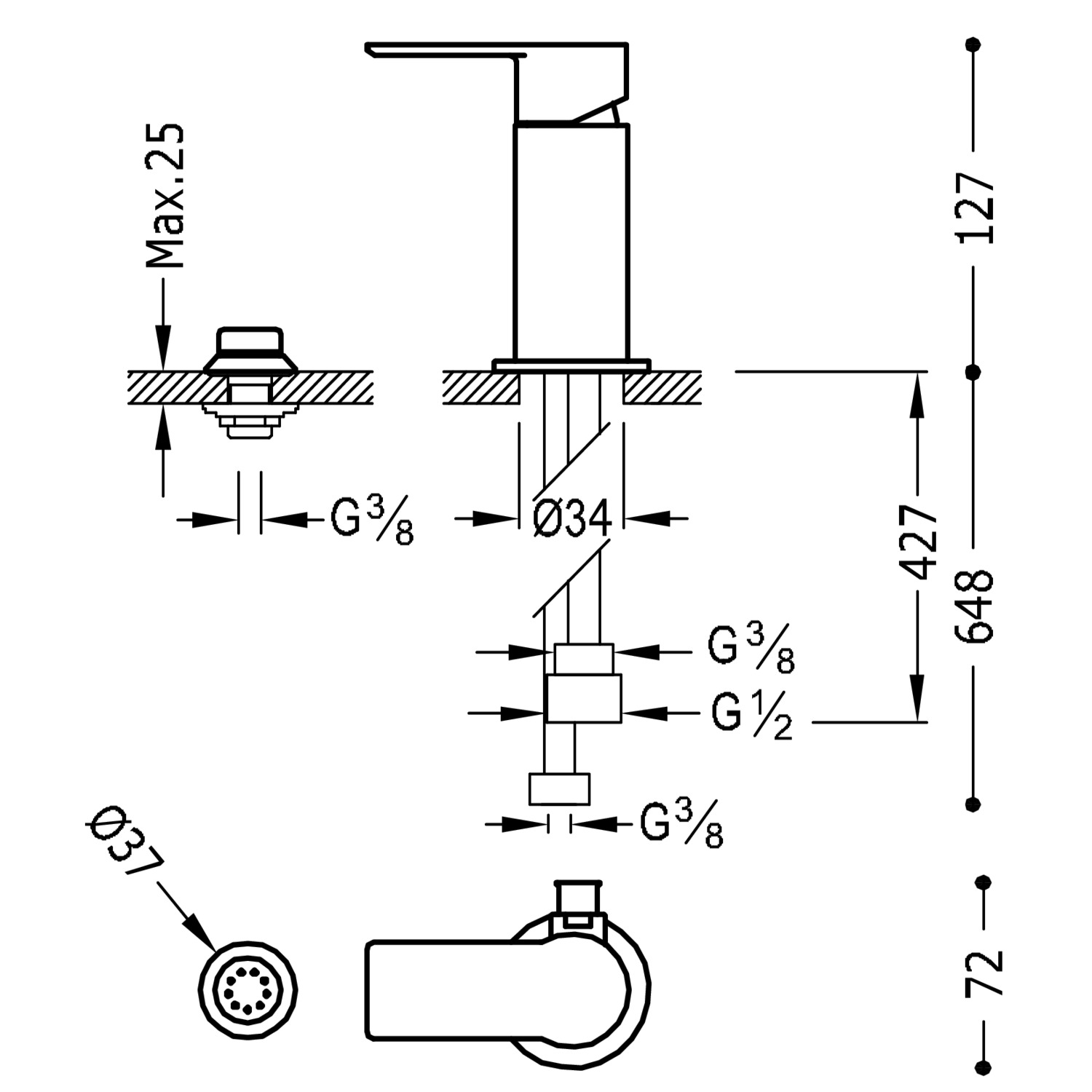 Смеситель для биде на чердаке с одной ручкой и маленькой насадкой для душа-20013001AC TRES  - Вид №1