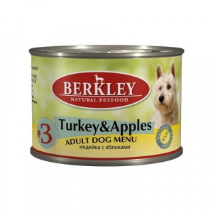 Т0055396 Корм для собак №3 индейка, яблоки конс. 200г Berkley