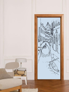 90225011 Наклейка интерьерная на дверь "Венецианский канал, векторный рисунок" самоклеящаяся 80х200 см STLM-0138821 МЕЧТАТЕЛЬ ДИЗАЙН