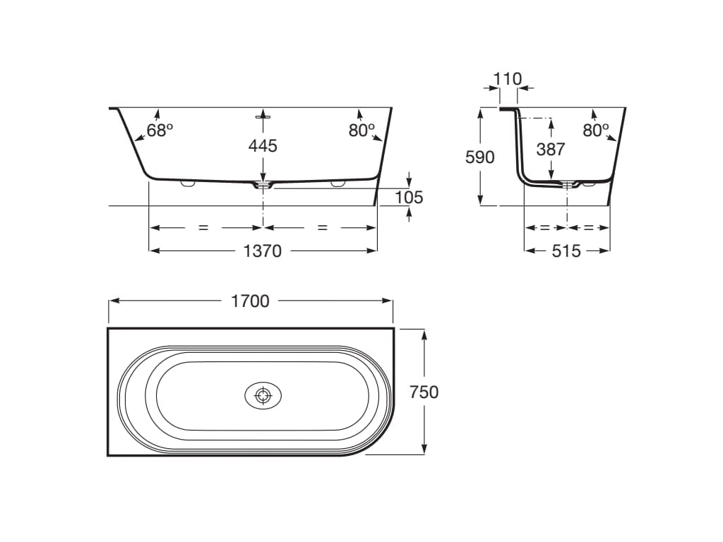Прямоугольная асимметричная ванна Stonex® Roca Raina ARCH-00109488 - Вид №11