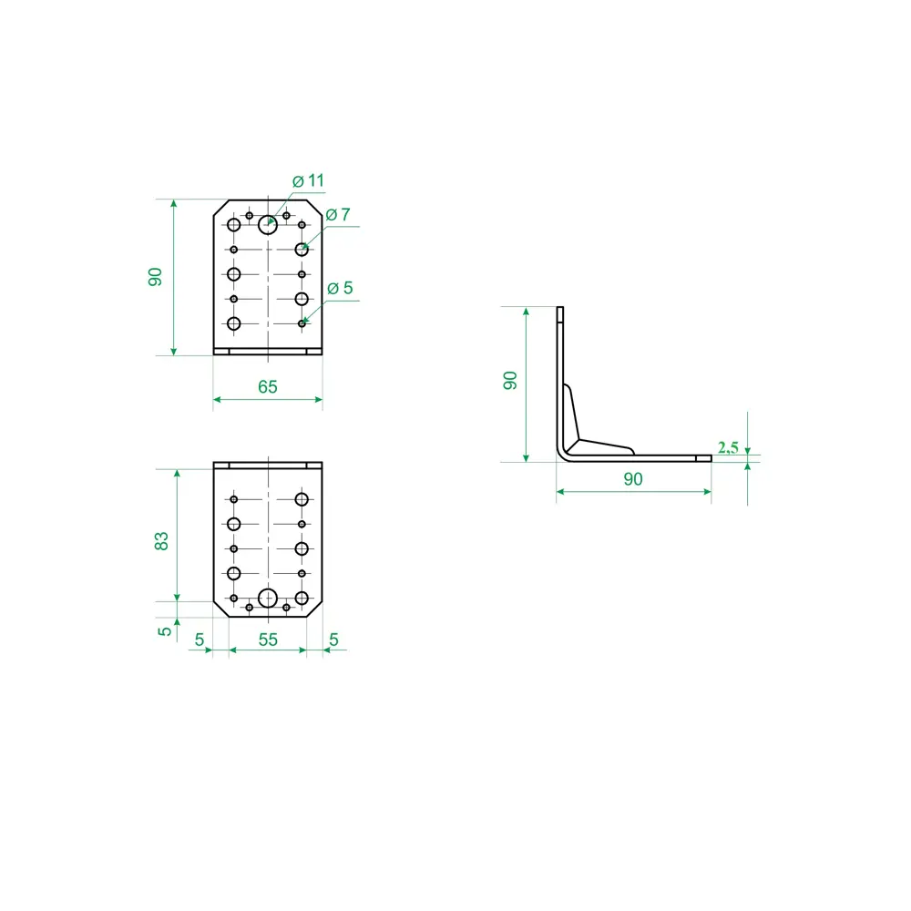 Угол крепежный монтажный усиленный сталь оцинкованная 90x65x2.5x90 мм Santreyd STLM-2113195 - Вид №1