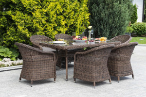 91205641 Садовая мебель для обеда искусственный ротанг коричневый : стол, 6 кресел Эспрессо STLM-0517218 4SIS