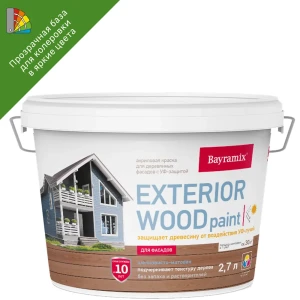 Краска для деревянных фасадов Bayramix Exterior Wood матовая цвет прозрачный 2.7 л