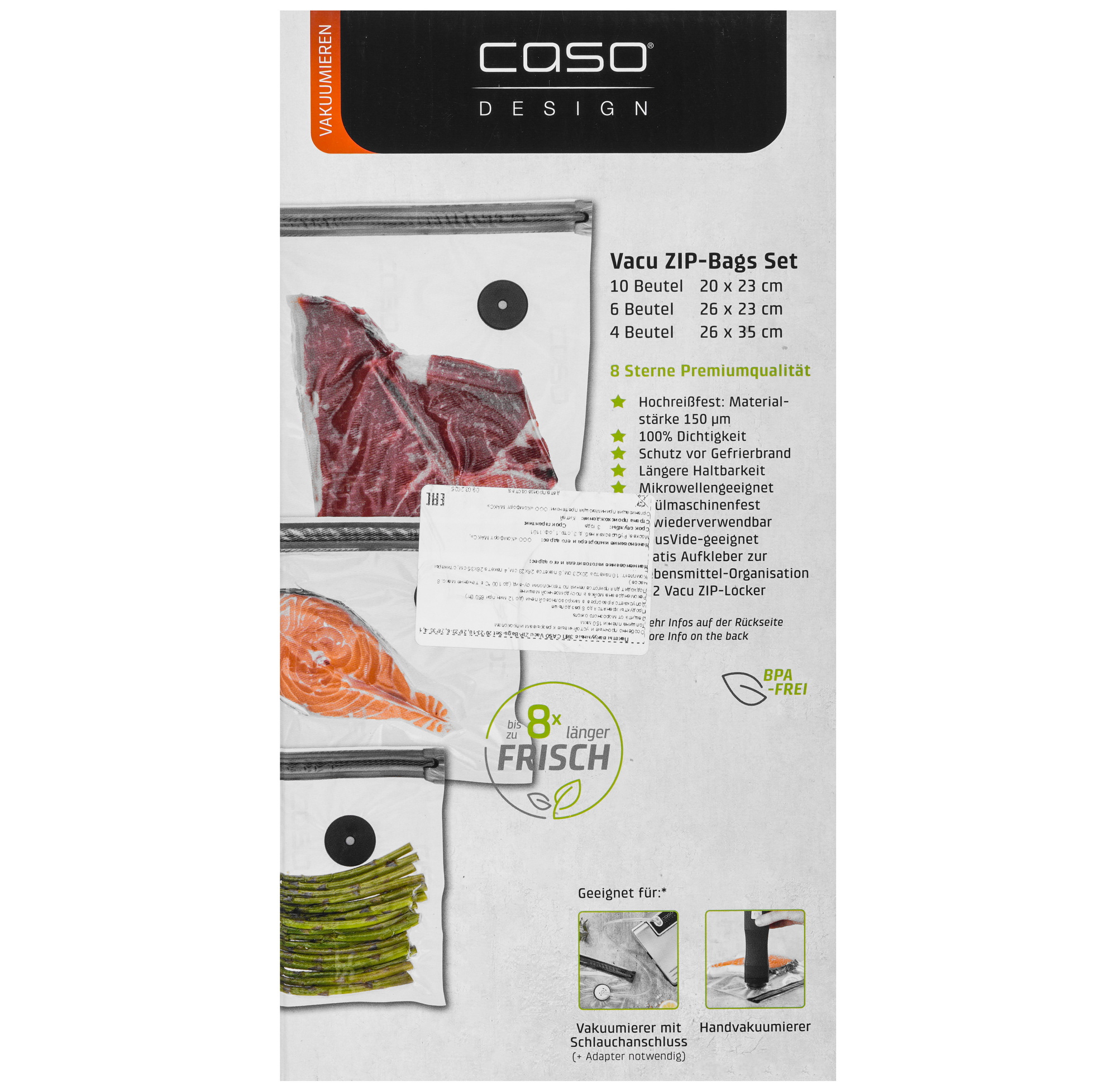 9297250 Пакеты для вакуумного упаковщика CASO Vacu ZIP-Bags-Set 20*23-10 26*23-6 26*35-4 STDN-0057876
