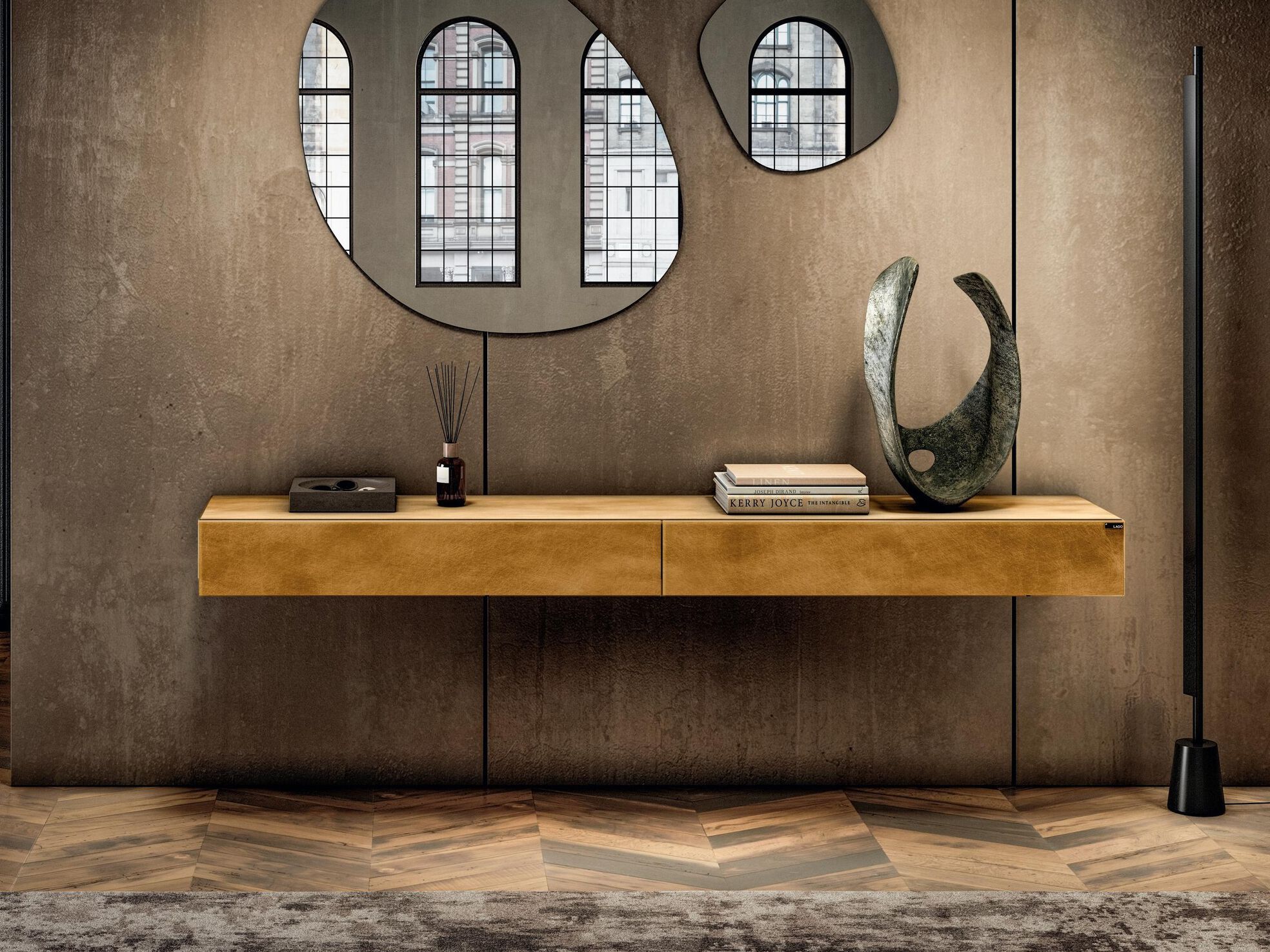 Прямоугольная стеклянная консоль с ящиками Lago ARCH-00083905 - Вид №1