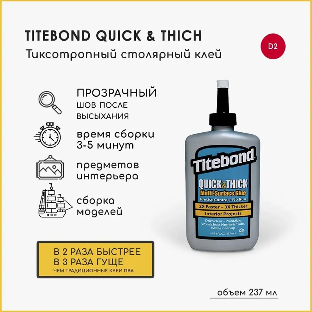 91413068 Клей Titebond Quick Thick 237 мл цвет Белый STLM-0855490