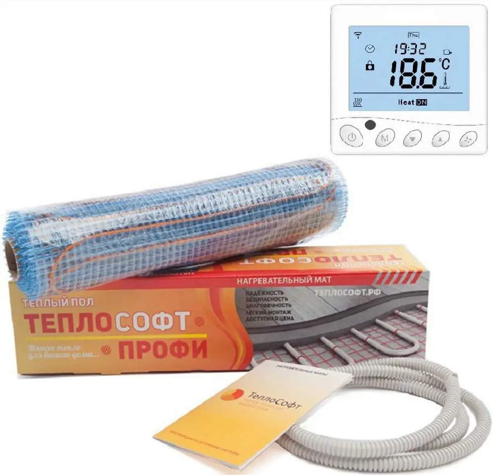 93740382 Нагревательный мат для теплого пола Теплософт 1 м2 150 Вт с цифровым терморегулятором Wi-Fi STLM-0563846