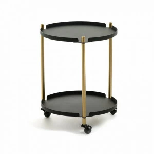 Столик сервировочный на колесиках круглый черный 40 см Maj от La Forma LA FORMA  345068 Золото;черный