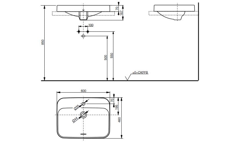 Керамическая прямоугольная раковина с полукругом TOTO LF L5615CE / L5616CE ARCH-00068497 - Вид №3