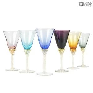 2786 ORIGINALMURANOGLASS Набор из 6 разноцветных бокалов - дутое стекло - Original Murano Glass OMG 9 см