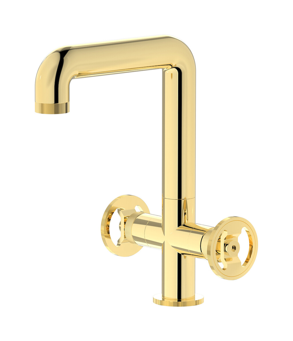 Смеситель для раковины на 1 отверстие с 2 ручками в комплекте с донным клапаном. WE ARE IB b1205ii Pale Gold Bold