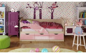 88416QC Детская кровать Дельфин-1 МДФ 80х200, розовый металл Миф