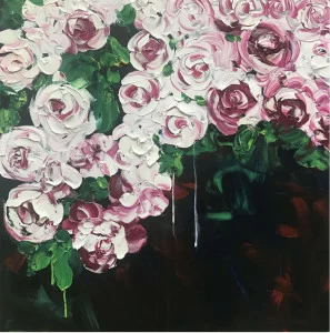 Картина на холсте 100х100 см "Розы цветут" EVENHOME КАРТИНЫ МАСЛОМ 130037 Зеленый;розовый;разноцветный