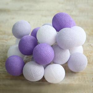 Гирлянда из хлопковых шариков от батареек на 20 лампочек фиолетово-белая