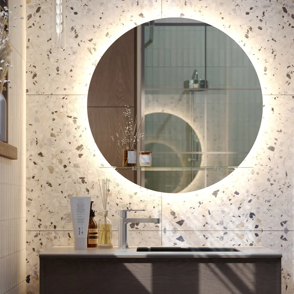 Зеркало Legio LED круглое с подсветкой и полкой 70 см 89426422 Santreyd STLM-1579380