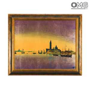 2440 ORIGINALMURANOGLASS Картина с рамкой - Вид на собор Сан Джорджио в Венеции, эмаль на золотом листе - муранское стекло - Original Murano Glass OMG 3 см