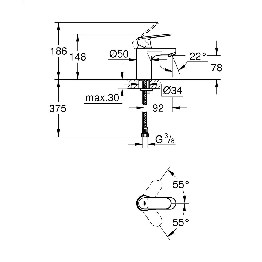 Смеситель для раковины Grohe Eurosmart Cosmo S однорычажный цвет хром Eurosmart Cosmopolitan STLM-2103141 - Вид №10