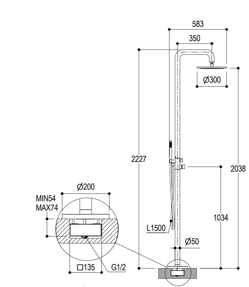 Напольная душевая колонка из нержавеющей стали с ручным душем Ritmonio Diametro35 Inox Concrete ARCH-00026829 - Вид №2
