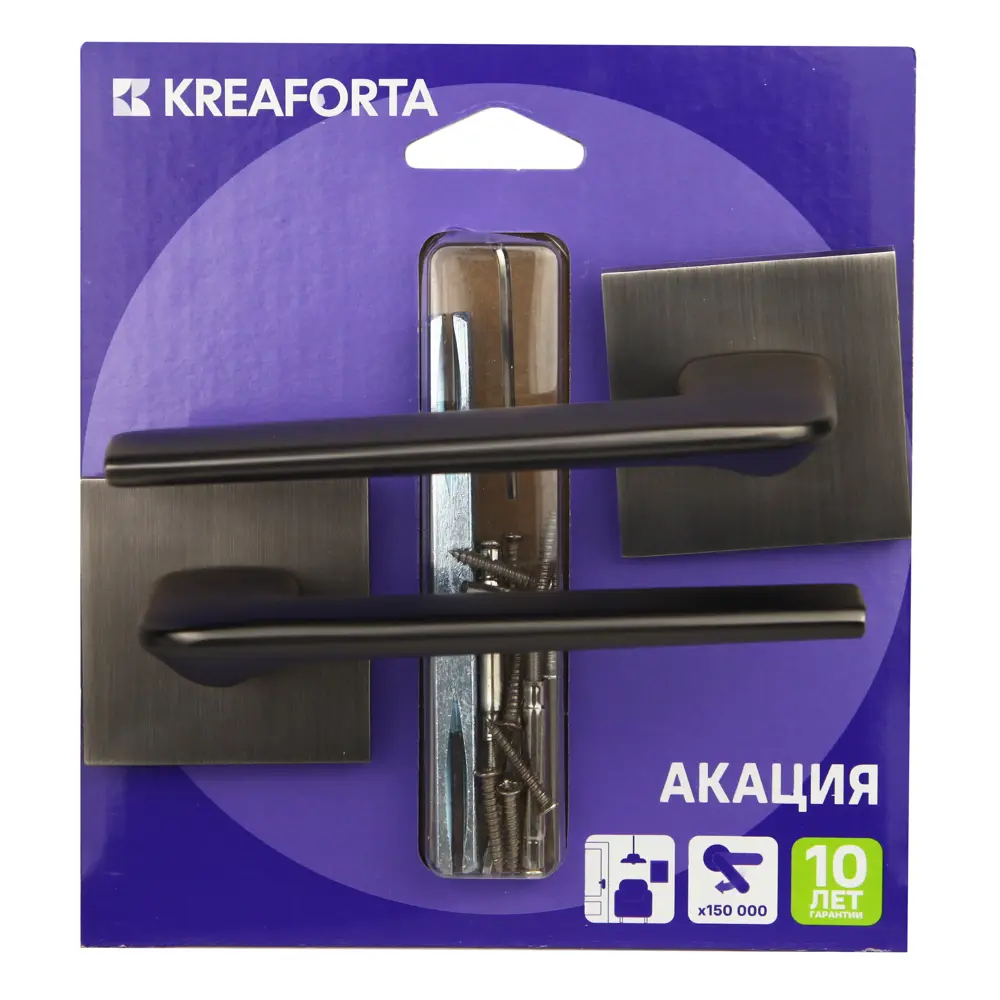 Дверная ручка на розетке KREAFORTA Акация без запирания цвет графит STLM-2162005 - Вид №3