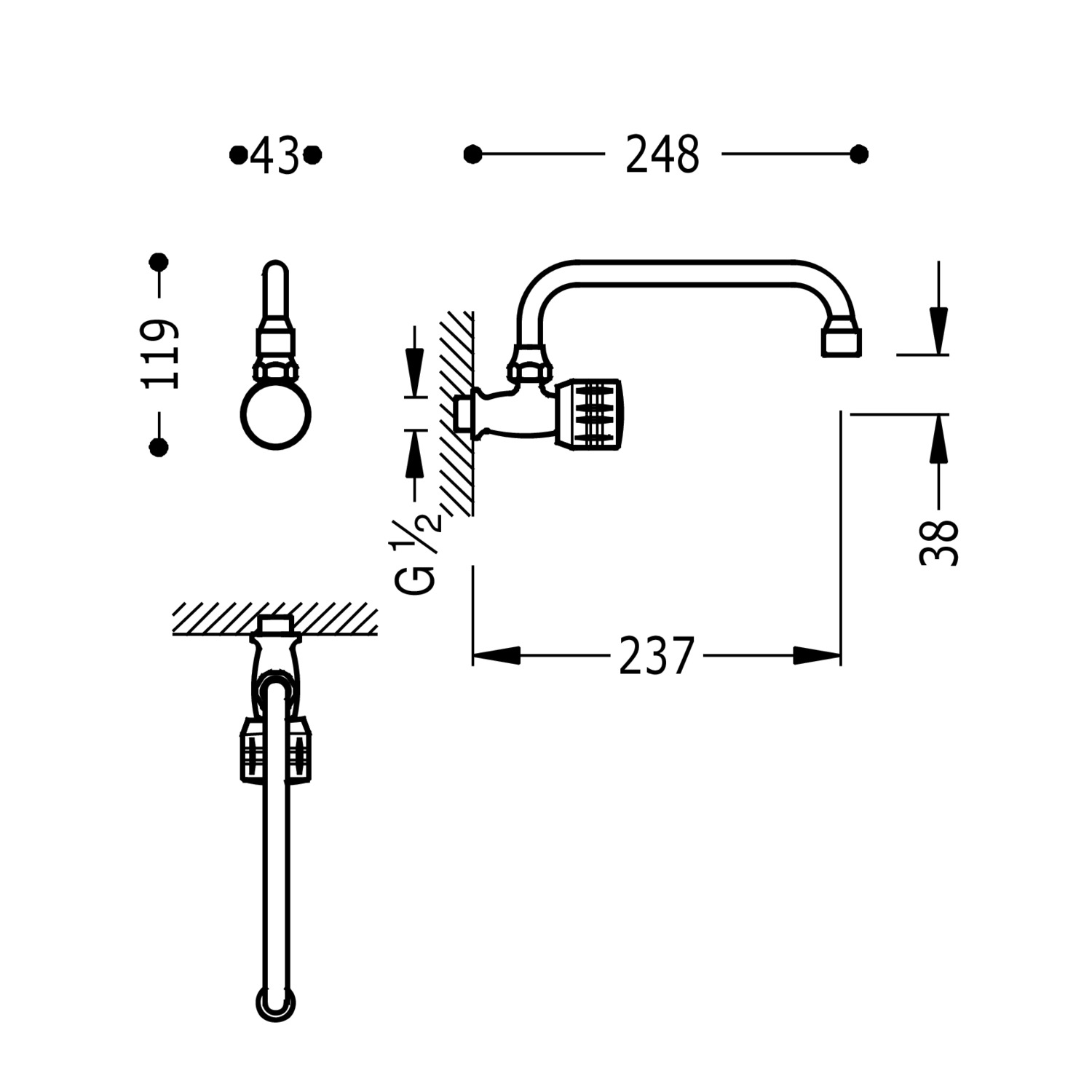 Кухонный настенный кран на 1 воду для офиса или прачечной-123506 TRES Kitchen - Вид №1