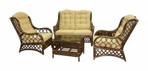 Мебель садовая мягкая коричневая, столик и кресла на 4 персоны Stay At Home ЭКО ДИЗАЙН ПЛЕТЕНАЯ 009666 Коричневый